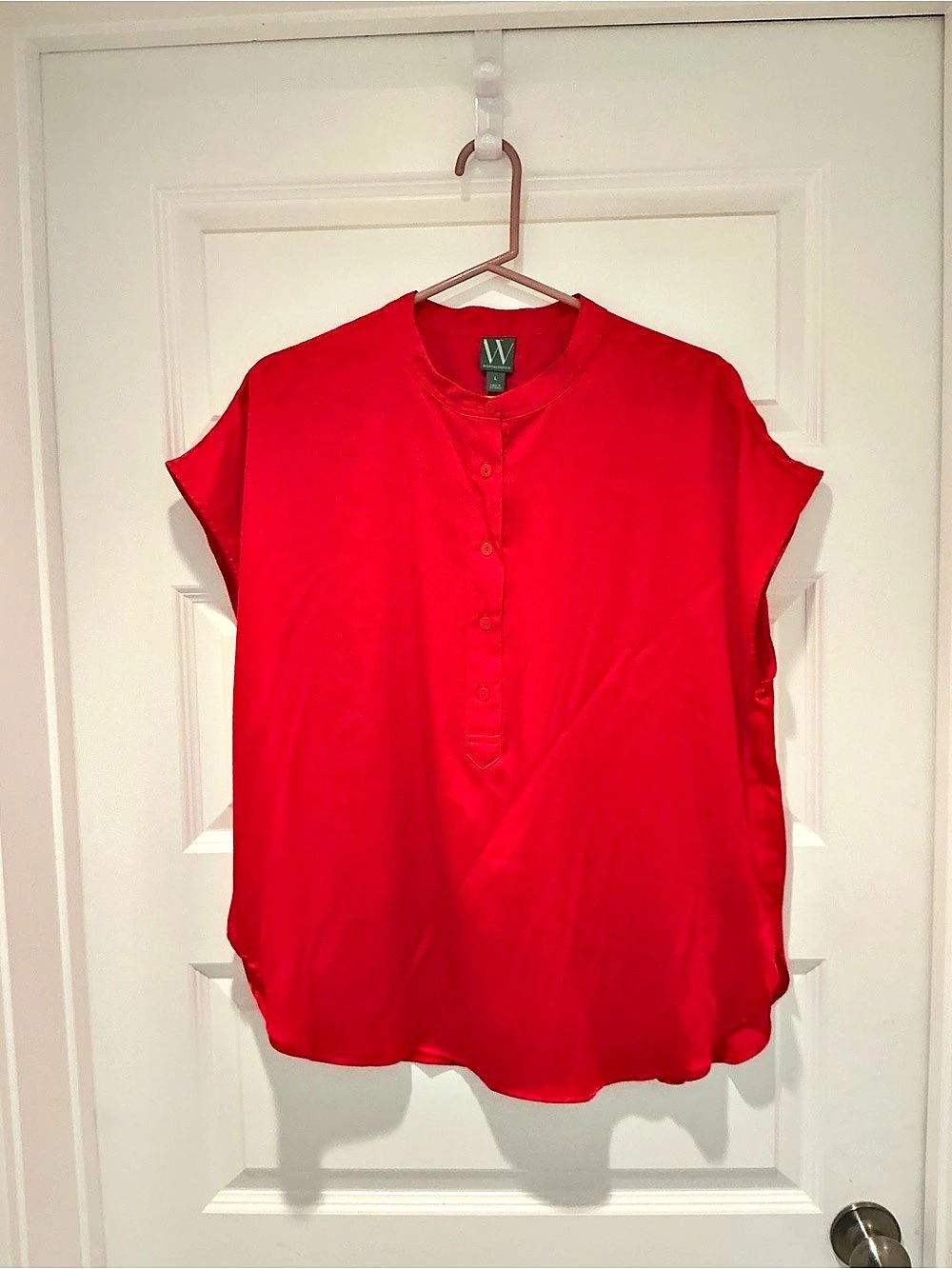Worthington Red Satin Blouse Size Large Like New